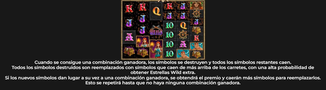 Mecánica de destrucción de símbolos ganadores (Tumble) en Pirate Kingdom Megaways